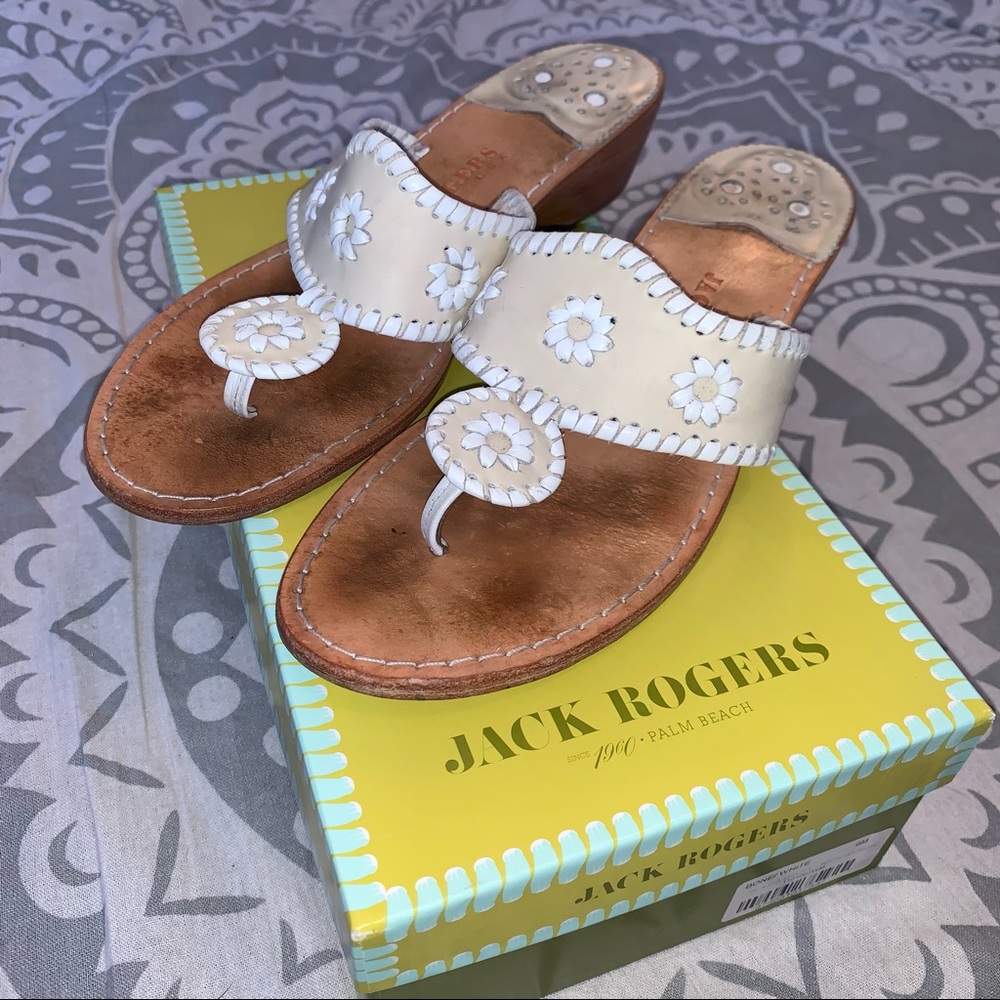 Jack Rogers Palm Beach Midwedge Sandal -Bone/White